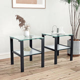 Glass Two Layer Tea Table, Small Round Table, Bedroom Corner Table, Living Room Side Table, Transparent (Set of 2) - Black - Furniture Home Direct