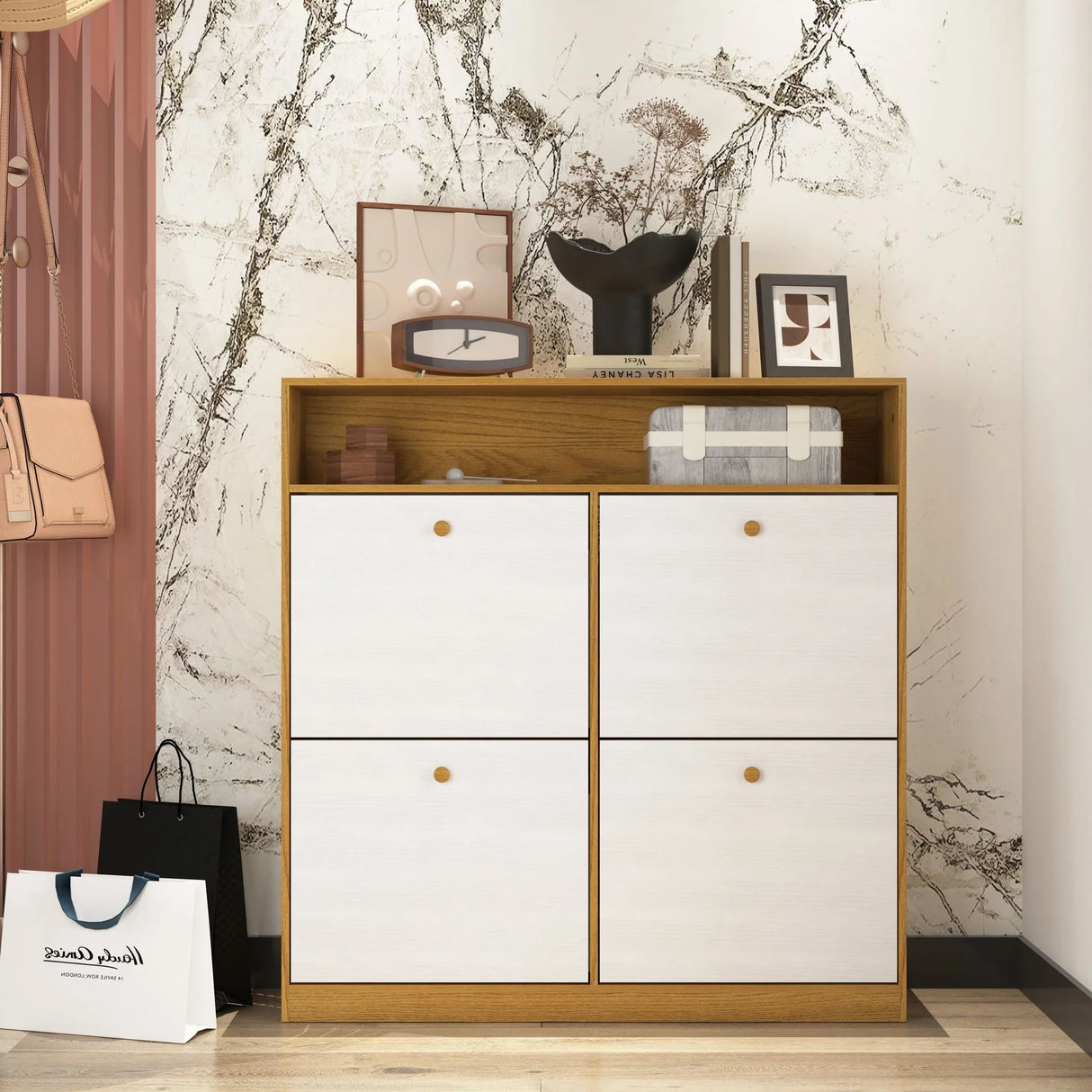 Modern Freestanding Shoe Storage Cabinet With 4 Flip Drawers - Furniture Home Direct