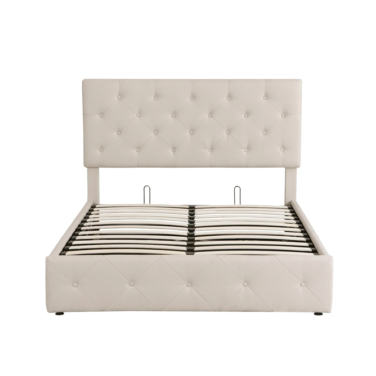 Platform Bed With Hydraulic Storage Upholstered Beige - Furniture Home Direct