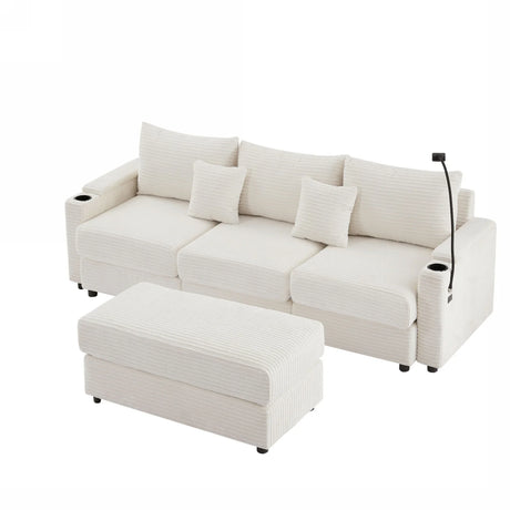 Modern Style Loveseat Sofa Sectional Sofa Couch With Storage Space, A Movable Ottoman, Two USB Ports, Two Cup Holders, A Phone Holder For Living Room - Furniture Home Direct