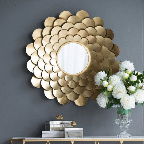 Mirrored Floral Wall Decor, Wall Mirror For Living Room Entryway - Gold - Furniture Home Direct