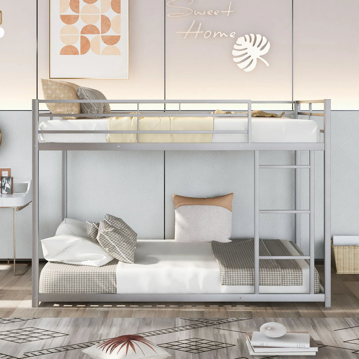 Metal Bunk Bed, Low Bunk Bed With Ladder - Furniture Home Direct