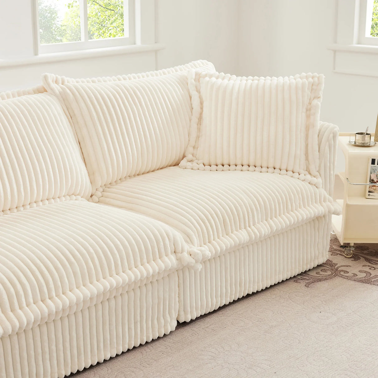Sectional Sofa Corduroy U Shaped Plush Upholstered Cream - Furniture Home Direct