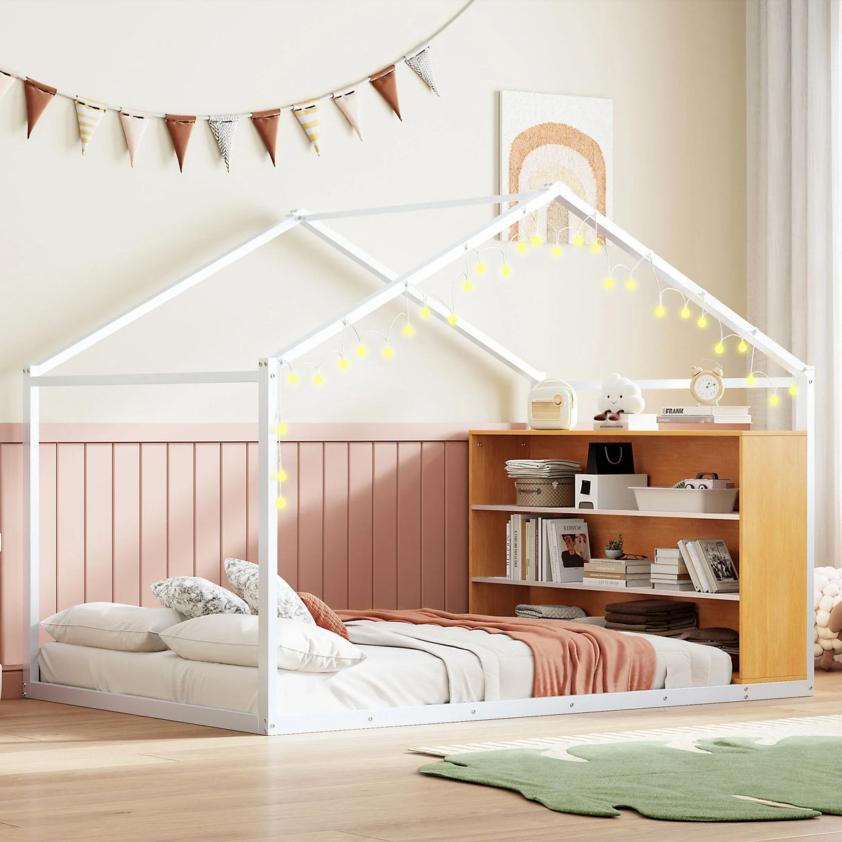 Bed House Frame With Shelves And Lights - Furniture Home Direct