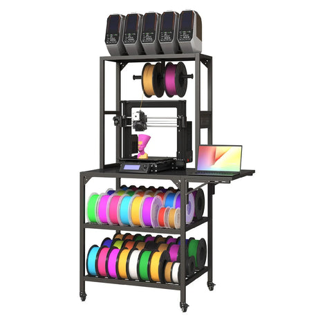 Heavy Duty 3D Printer Stand With Filament Storage Rack - Black - Furniture Home Direct