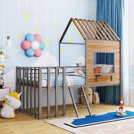 Loft Bed With Roof, Window, Guardrail, Ladder - Furniture Home Direct