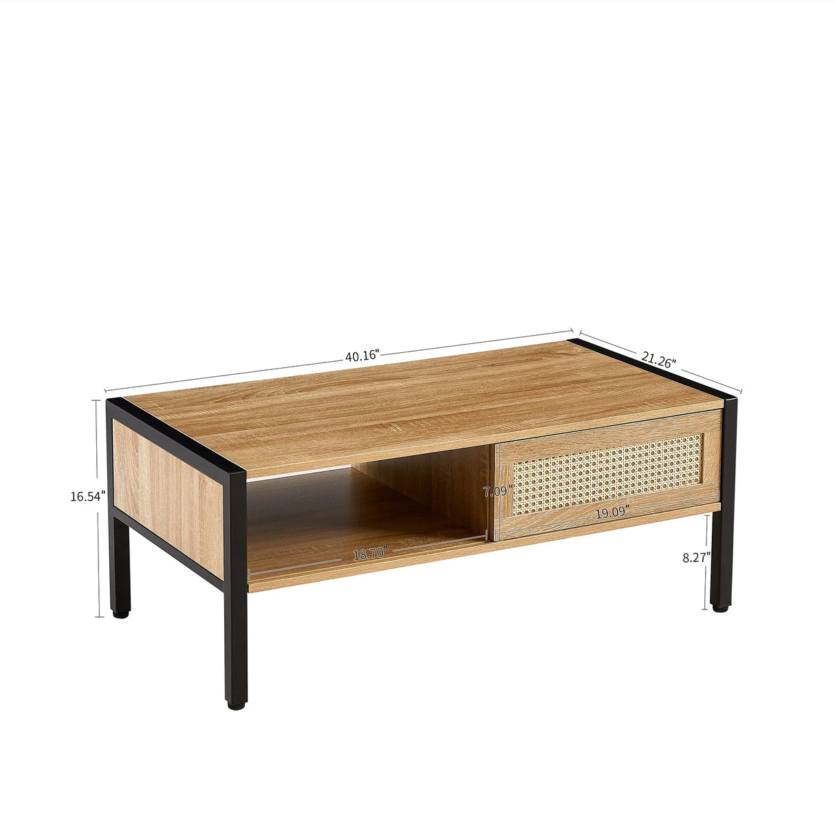 40.16" Rattan Coffee Table, Sliding Door For Storage, Metal Legs, Modern Table For Living Room - Furniture Home Direct