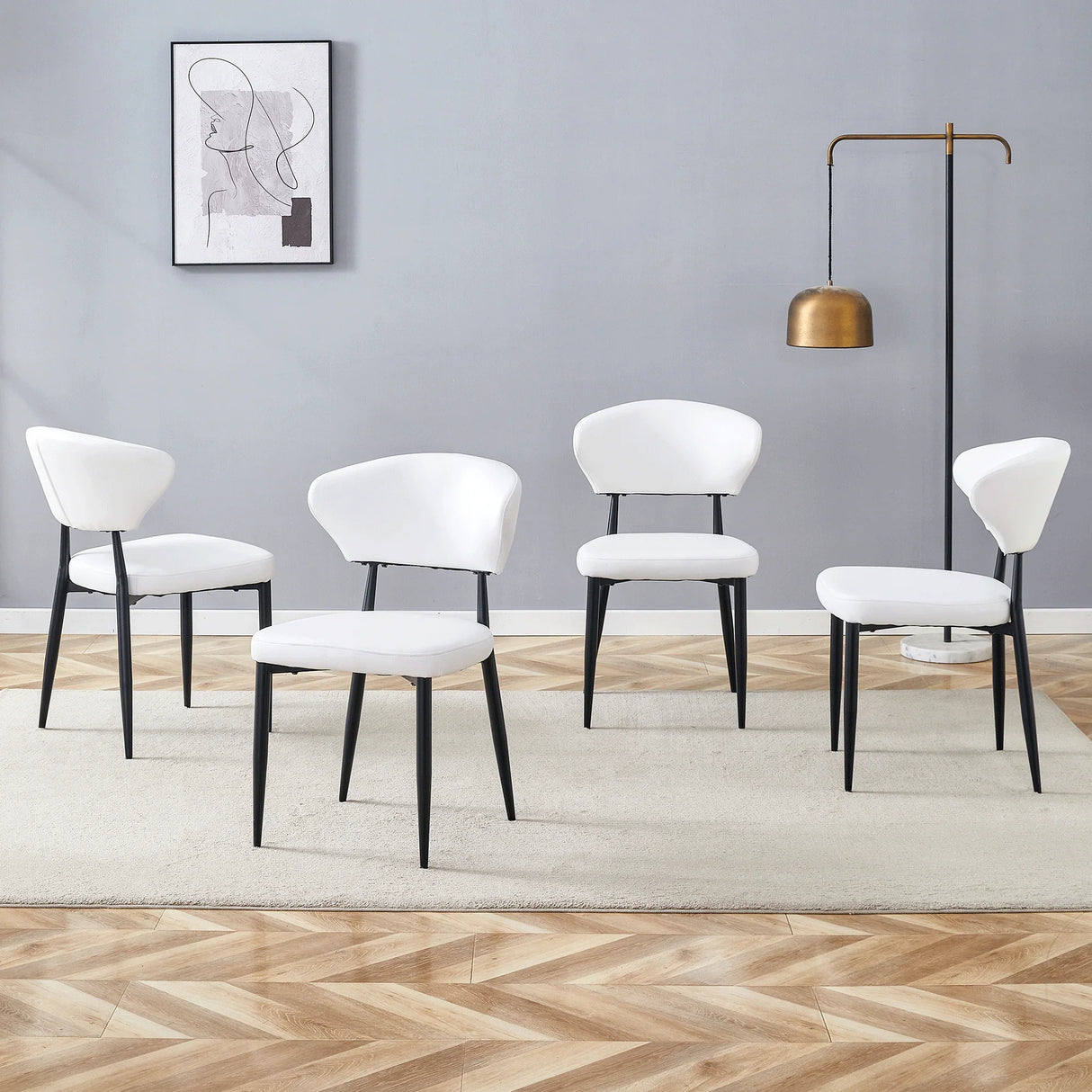 Dining Chairs Set Of 4 Modern Upholstered Metal Legs White - Furniture Home Direct