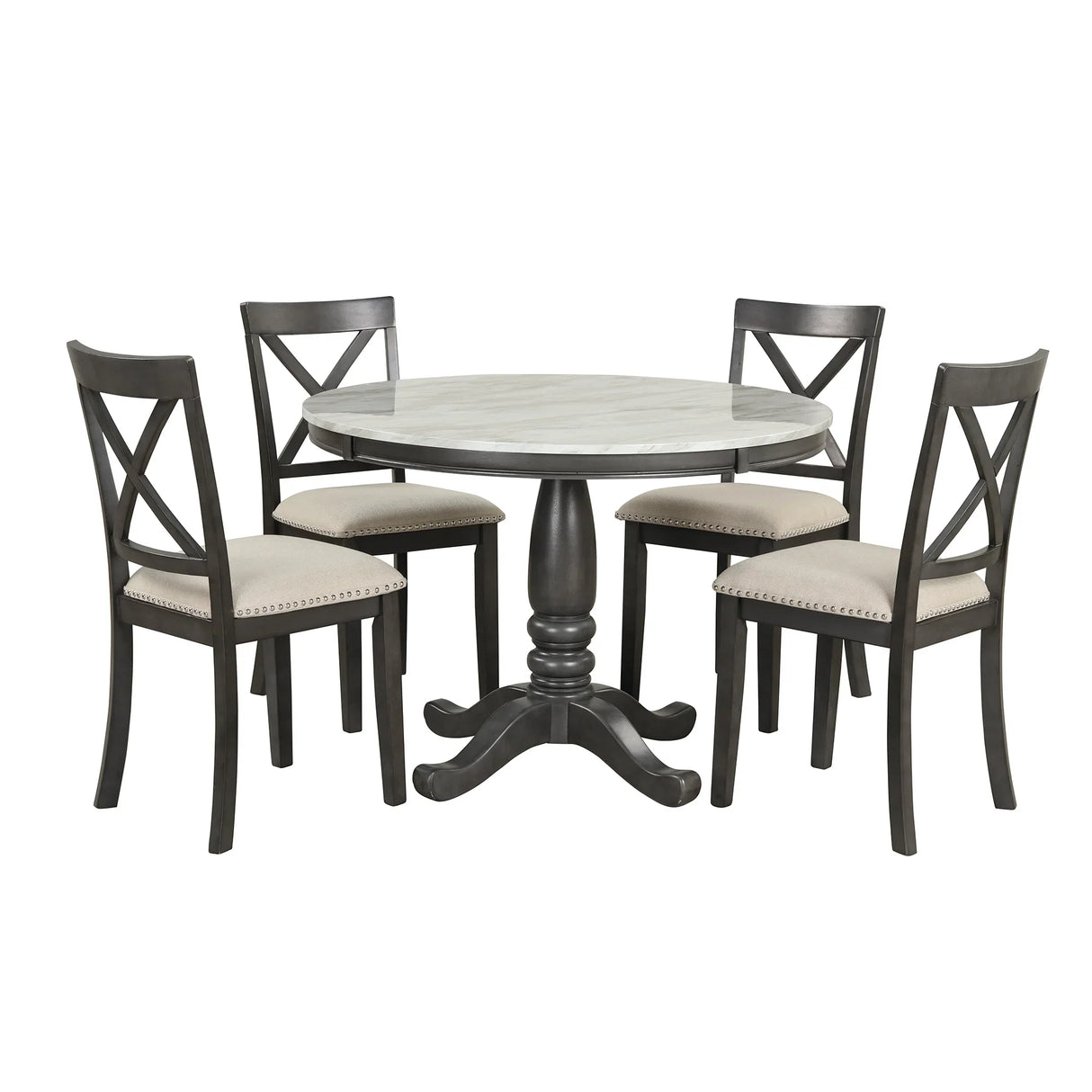 Dining Set Marble Table With Upholstered Chairs Gray - Furniture Home Direct