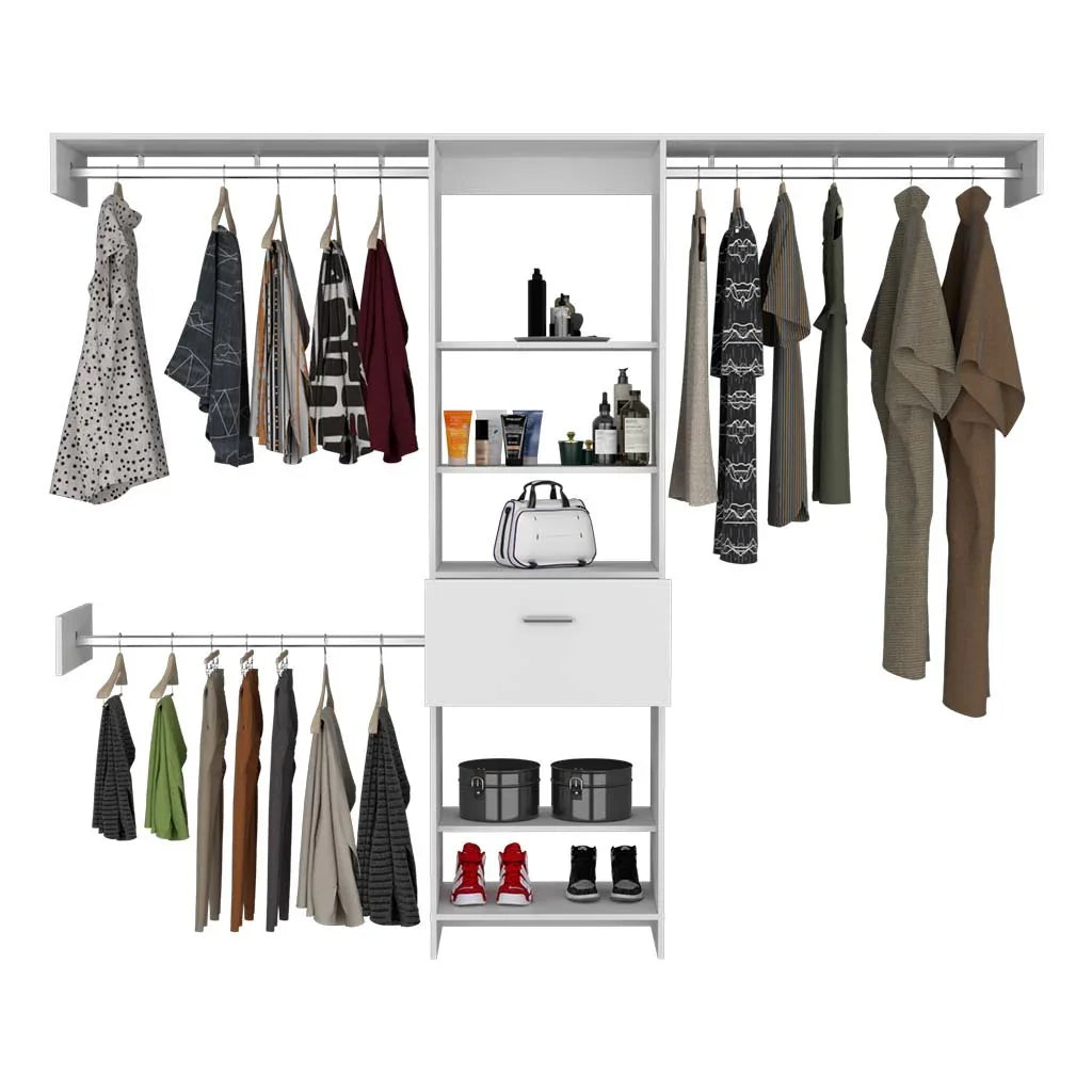 Closet System With Five Shelves Drawer Rods Bedroom White - Furniture Home Direct