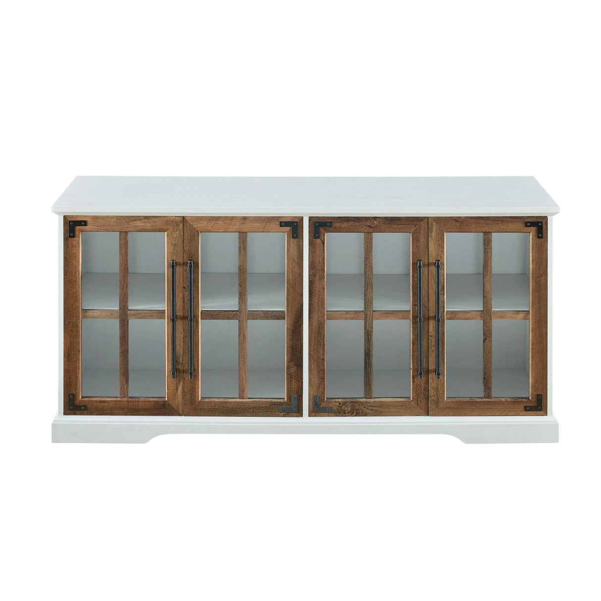 Modern Farmhouse Two Tone Windowpane Glass Door TV Stand For TVs Up To 65" - Furniture Home Direct