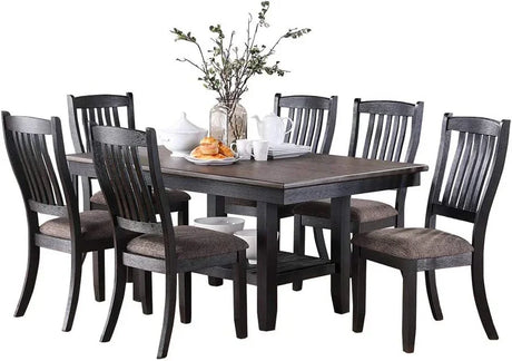 Dining Set Transitional Table With Shelf 6 Chairs Coffee - Furniture Home Direct