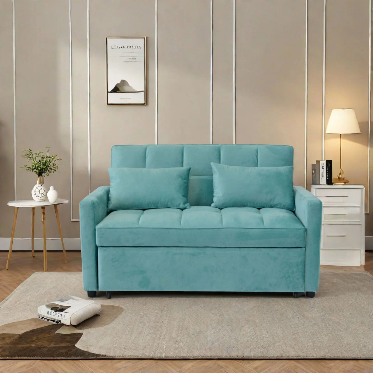3 In 1 Convertible Sleeper Sofa Bed, Modern Fabric Loveseat Futon Sofa Couch With Pullout Bed, Small Love Seat Lounge Sofa With Reclining Backrest, Furniture For Living Room - Furniture Home Direct