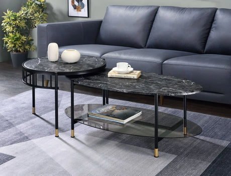 Silas - Engineered Stone Top Nesting Table - Black - Furniture Home Direct