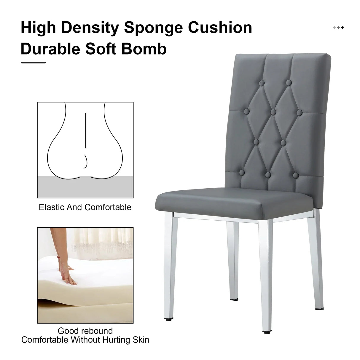 Dining Chairs Tufted Back Chrome Legs Charcoal Gray - Furniture Home Direct