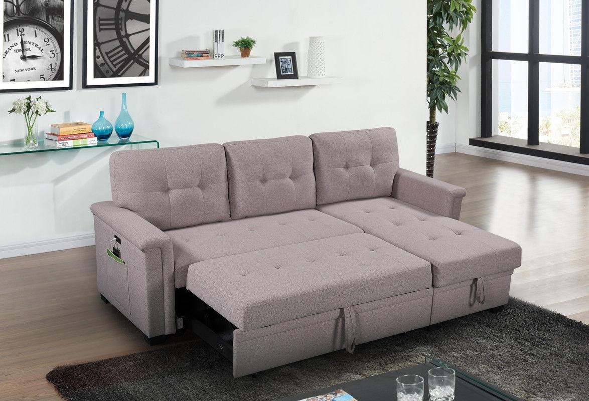 Ashlyn - Reversible Sleeper Sectional Sofa With Storage Chaise, USB Charging Ports And Pocket - Furniture Home Direct