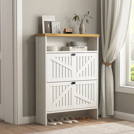 4 Layer Folding Shoe Cabinet With Metal Rounded Corners Convenient Shoe Storage - White - Furniture Home Direct