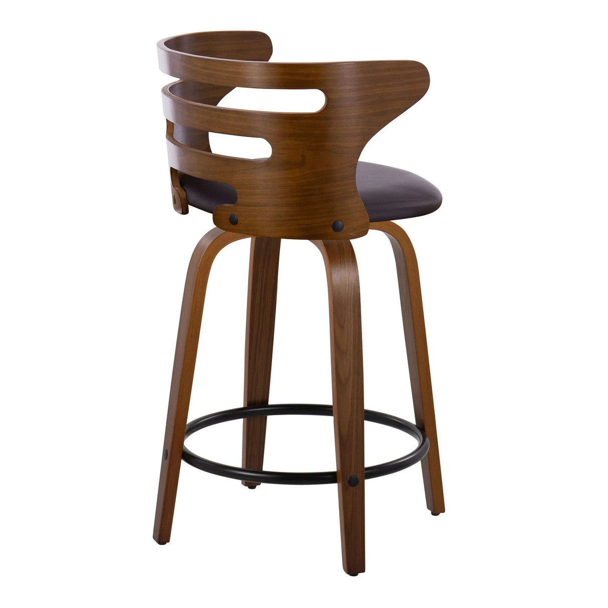 Cosini - Mid-Century Modern Fixed Height Counter Stool With Swivel With Round Footrest (Set of 2) - Walnut / Brown - Furniture Home Direct
