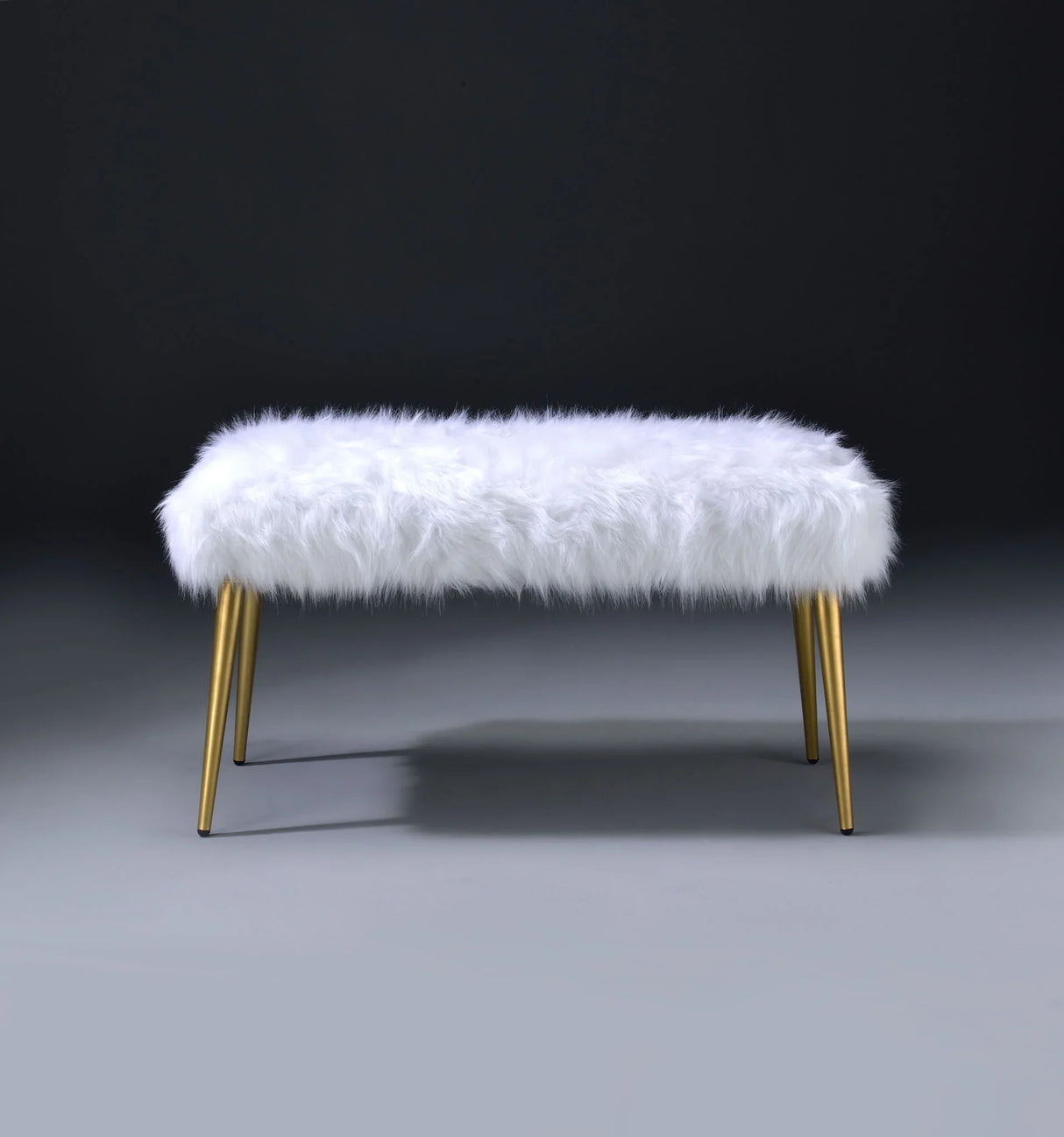 Bagley II - Faux Fur Bench - White / Gold - Furniture Home Direct