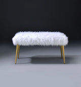 Bagley II - Faux Fur Bench - White / Gold - Furniture Home Direct