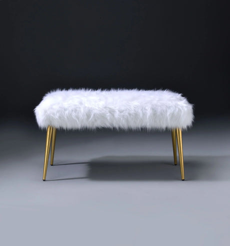 Bagley II - Faux Fur Bench - White / Gold - Furniture Home Direct