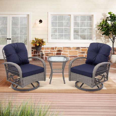 3 Piece Conversation Set With Glass Coffee Table - Navy Blue - Furniture Home Direct