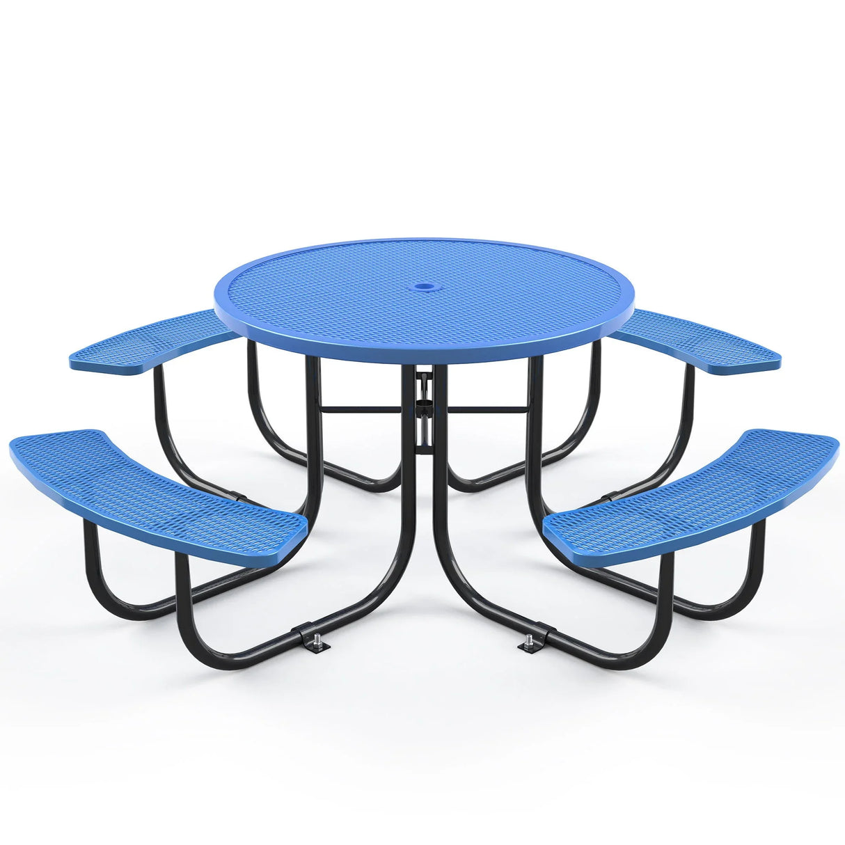 Round Outdoor Steel Picnic Table 46" With Umbrella Pole - Furniture Home Direct