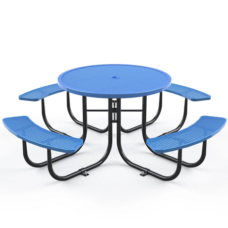 Round Outdoor Steel Picnic Table 46" With Umbrella Pole - Furniture Home Direct