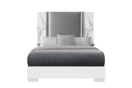 Moon 5 Piece White Marble King Bedroom Set(Inludes King Bed,Dresser,Mirror,Nightstand,Chest) - Furniture Home Direct
