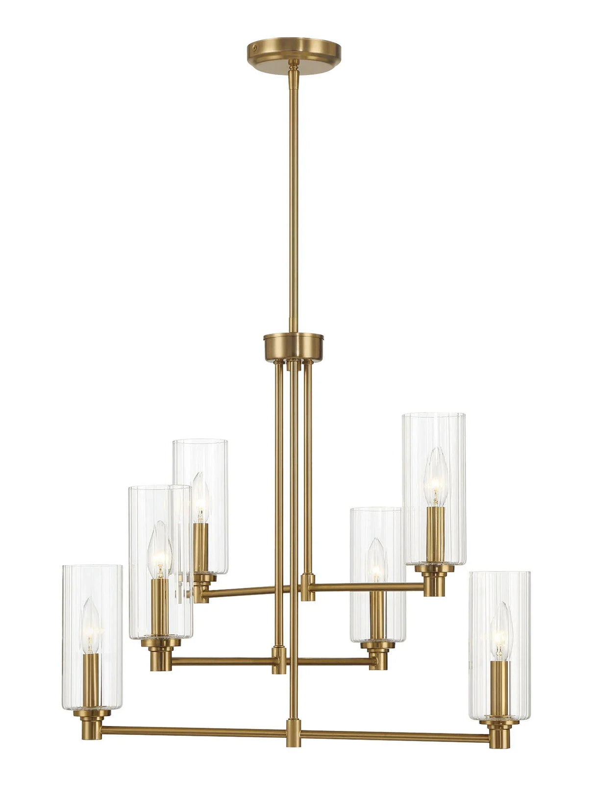 Timeless - 6 Lights Chandelier With Clear Ribbed Satin - Antique Brass / Clear / Gold - Furniture Home Direct