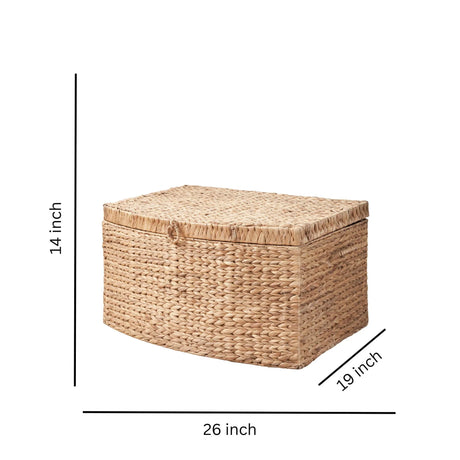 Rectangular Curve Water Hyacinth Woven Wicker Trunk With Handles For Clothes Toys Magazines And Book Storage - Natural / Light Brown - Furniture Home Direct