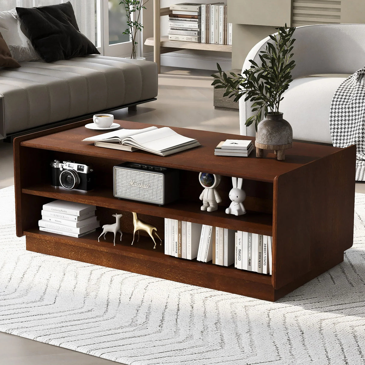Modern Rectangle Coffee Table With 4 Drawers And 2 Display Shelves - Furniture Home Direct