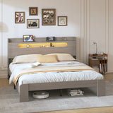 King Size Platform Bed Frame With Storage LED Light Headboard And Usb, Noise Free - Dark Gray - Furniture Home Direct