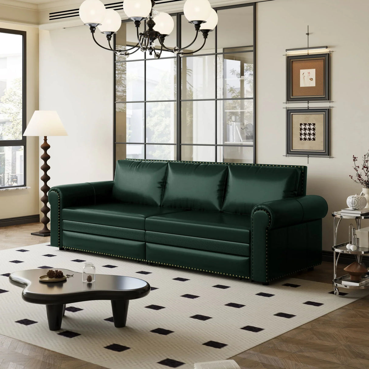3 In 1 Convertible Sleeper Sofa With Nailhead Trim & Rolled Arm - Furniture Home Direct