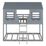 Twin Over Twin Bunk Bed With Roof, Window, Guardrail, Ladder - Furniture Home Direct