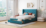 Storage Bed Velvet Upholstered Platform Bed With Wingback Headboard And A Big Drawer - Furniture Home Direct