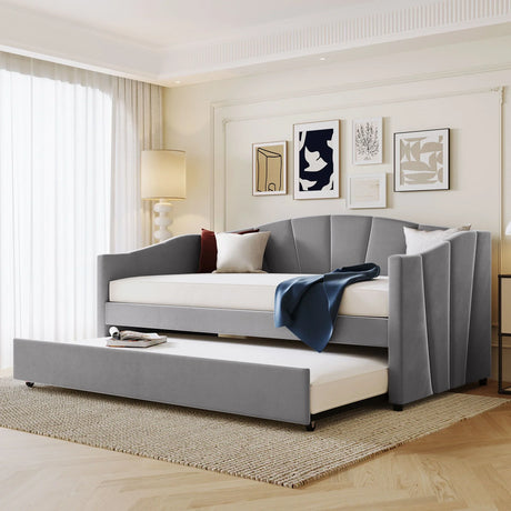 Upholstered Daybed Sofa Bed With Trundle Bed And Wood Slat - Furniture Home Direct