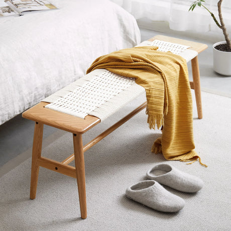 Wood Accent Bench - White / Natural Oak - Furniture Home Direct