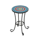 Ceramic Tile And Iron Patio Side Table With Shelf