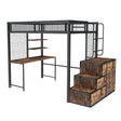 Heavy Duty Full Loft Bed With Desk & USB Charging Metal Frame With Storage Drawers And Staircase - Black - Furniture Home Direct