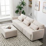 113.3 Modular Sectional With Ottoman And USB C Ports Beige - Furniture Home Direct