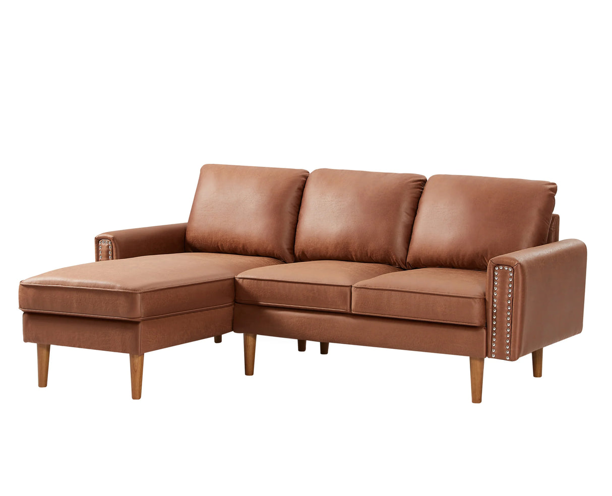 82.2" Suede Sofa with Left Facing Chaise, Brown - Furniture Home Direct