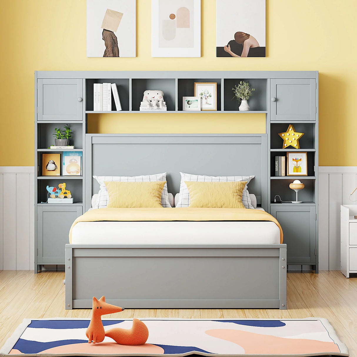 Bed With All In One Cabinet, Shelf And Sockets, Trundle - Furniture Home Direct