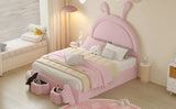 Rabbit Shaped Bed With Storage Stools Upholstered Pink - Furniture Home Direct