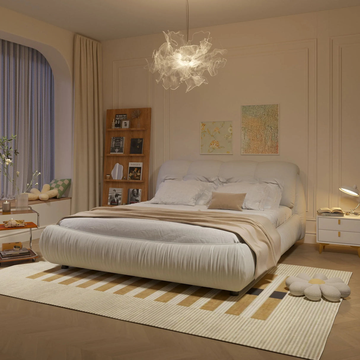 Luxury Upholstered Platform Bed With Oversized Padded Backrest And Solid Wood Frame - Furniture Home Direct