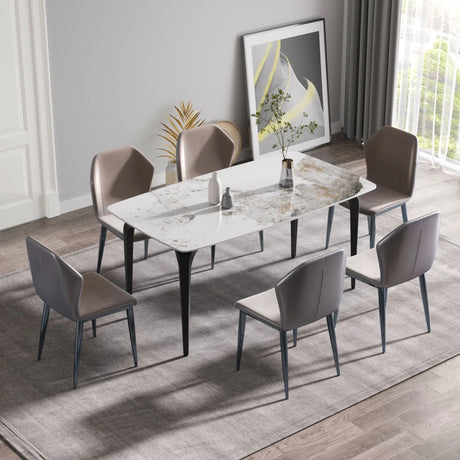 Modern Artificial Stone Pandora Curved Leg Dining Table 6 People - Antique White - Furniture Home Direct