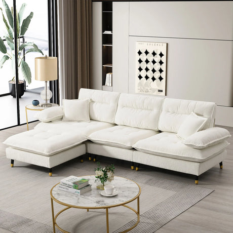 L Shaped Convertible Sectional Sofa 4 Seat Tufted Couch Set With Two Tone Adjust Legs Cloud Movable Ottoman - Furniture Home Direct