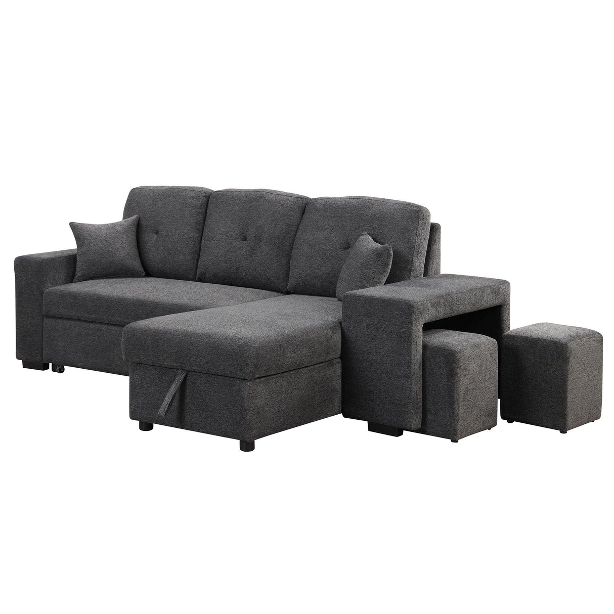 Reversible Sleeper Sectional Sofa Bed With Side Shelf And 2 Stools, Pull-Out L-Shaped Sofa Bed, Corner Sofa-Bed With Storage Chaise Left / Right Hande For Living Room - Furniture Home Direct