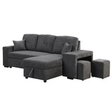 Reversible Sleeper Sectional Sofa Bed With Side Shelf And 2 Stools, Pull-Out L-Shaped Sofa Bed, Corner Sofa-Bed With Storage Chaise Left / Right Hande For Living Room - Furniture Home Direct
