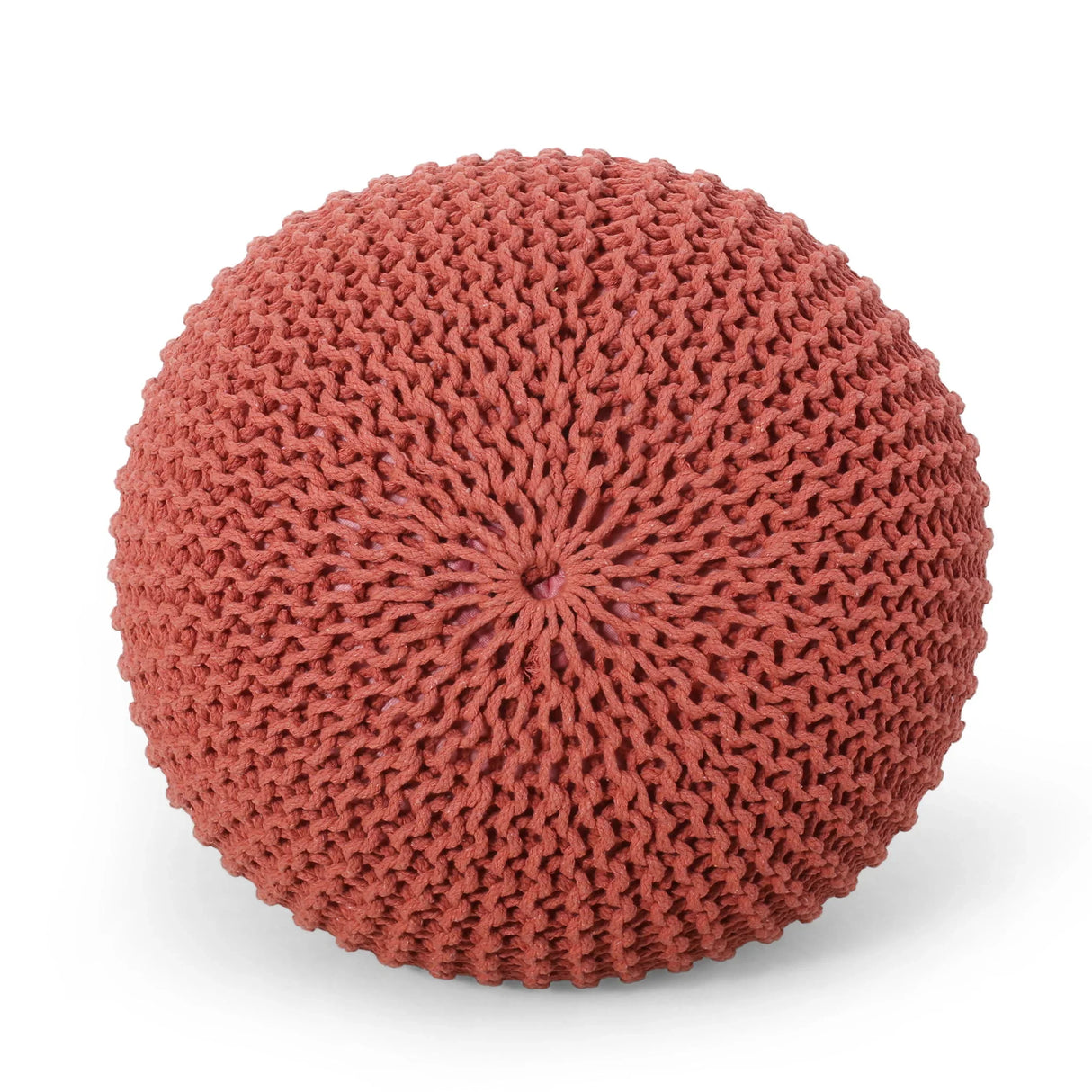 Bordeaux - Knitted Cotton Round Pouf Ottoman, Floor Cushion - Furniture Home Direct